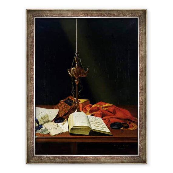 Tablou inramat - Karl von Bergen - Natura moarta cu o Biblie - - Roveli