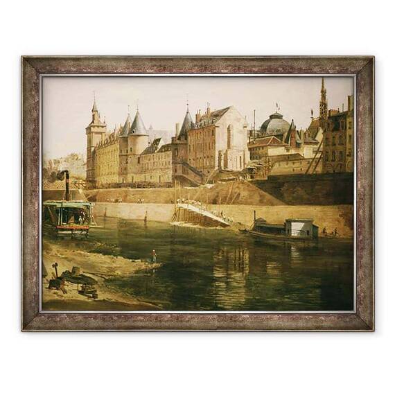 Tablou inramat - Adrien Dauzats - Palatul de Justitie, Conciergerie si Tour de lHorloge - - Roveli