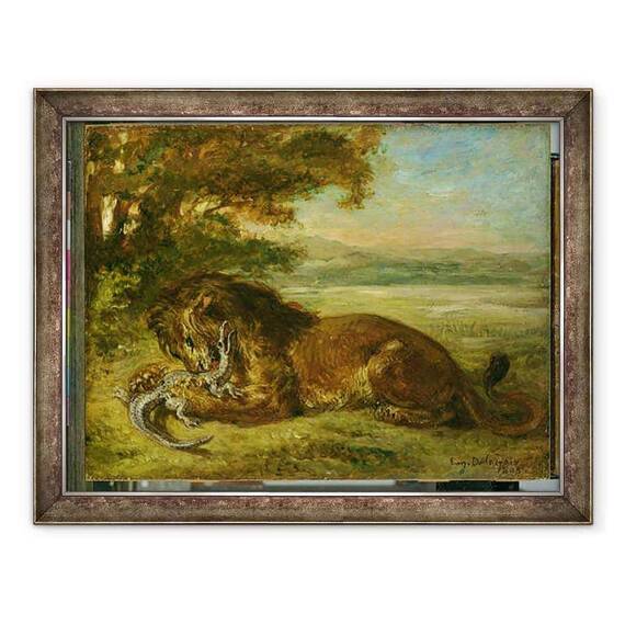 Tablou inramat - Ferdinand Victor Eugene Delacroix - Leu si aligator - - Roveli