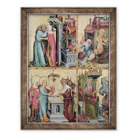Tablou inramat - Master Bertram of Minden - intalnire la Poarta de Aur si prezentarea in Templu, de la Altarul Buxtehude - - Roveli