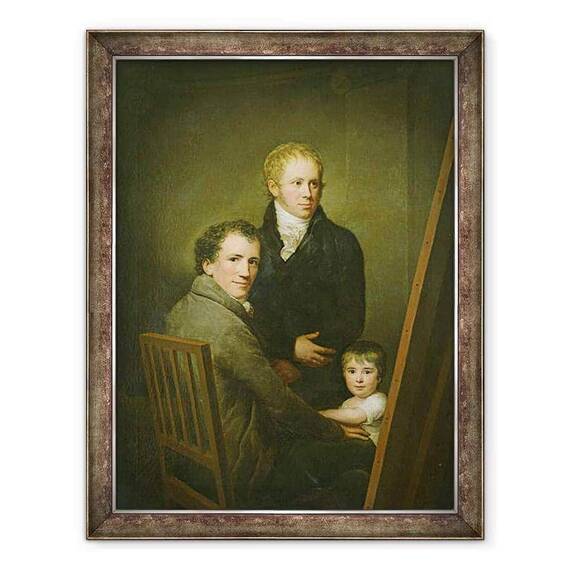 Tablou inramat - Friedrich Carl Groger - Autoportret cu fiica adoptiva Lina Groger si pictorul Heinrich Jakob Aldenrath - - Roveli