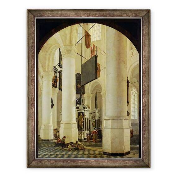 Tablou inramat - Gerrit Houckgeest - Interiorul Nieuwe Kerk in Delft cu mormantul lui William cel tacut - - Roveli
