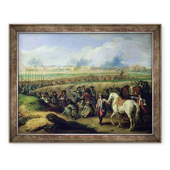 Tablou inramat - Adam Frans Van der Meulen - Ludovic al XIV-lea 1638-1715 la asediul Tournai - - Roveli