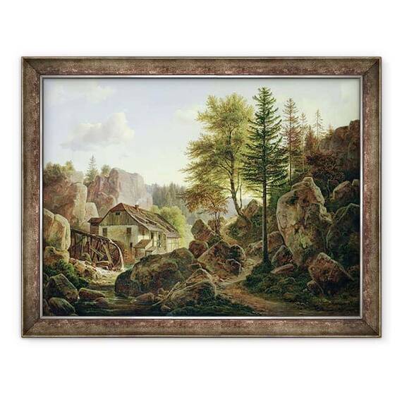 Tablou inramat - Carl Morgenstern - O moara de apa in Vosges langa Ribanville - - Roveli