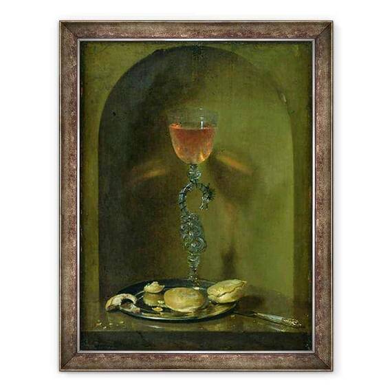 Tablou inramat - Isaac Luttichuys - Natura moarta cu paine si sticla de vin - - Roveli