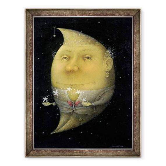 Tablou inramat - Wayne Anderson - Jonggling Crescent Moon creion si creion colorat pe hartie - - Roveli
