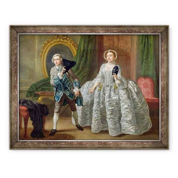 Tablou inramat - Francis Hayman - David Garrick si doamna Pritchard in Sotul suspicios de Benjamin Hoadley 1676-1761 1747 - - Roveli