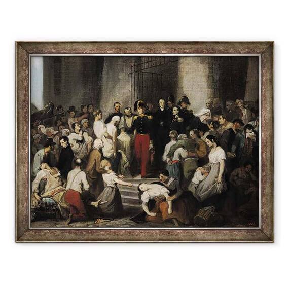 Tablou inramat - Alfred Johannot - Ducele de Orleans viziteaza bolnavii la lHotel-Dieu in timpul epidemiei de holera din 1832 - - Roveli