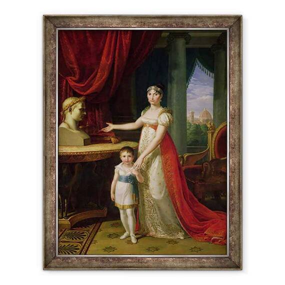 Tablou inramat - Pietro Benvenuti - Elisa Bonaparte 1777-1820 Mare Ducesa de Toscana si fiica ei Napoleone-Elisa - - Roveli