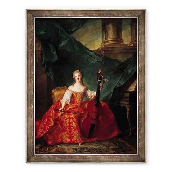 Tablou inramat - Jean-Marc Nattier - Madame Henriette de France 1727-52 in costum de curte cantand un Bass Viol - - Roveli