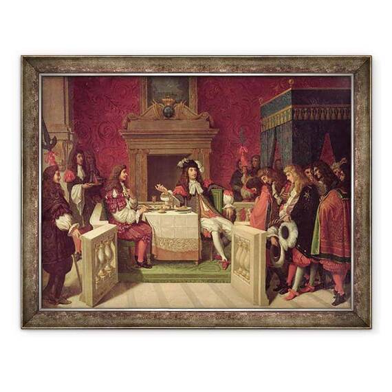 Tablou inramat - Jean Auguste Dominique Ingres - Moliere 1622-73 Luand masa cu Ludovic al XIV-lea 1638-1715 1857 - - Roveli