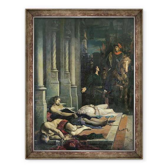 Tablou inramat - Benjamin Ulmann - Corpul lui Etienne Marcel c.1316-58 este prezentat Delfinului Charles 1338-80 al Frantei, viitorul Carol al V-lea - - Roveli