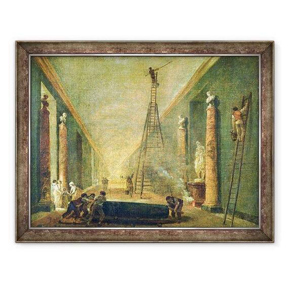 Tablou inramat - Hubert Robert - Vedere la Marea Galerie a Luvru in timpul restaurarii - - Roveli