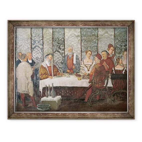 Tablou inramat - Girolamo Romanino - Banchet acordat de Bartolomeo Colleoni pentru regele Christian I al Danemarcei - - Roveli