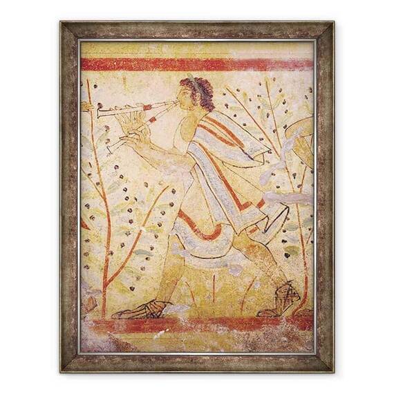 Tablou inramat - Etruscan - Muzician cantand Pipe, din Mormantul Leopardului - - Roveli