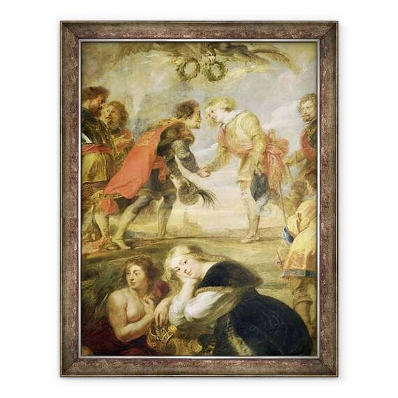 Tablou inramat - Peter Paul Rubens - intalnirea lui Ferdinand al II-lea 1578-1637 si a fiului sau Cardinalul Infante Ferdinand inainte de batalia de la Nordlingen in 1634 - - Roveli