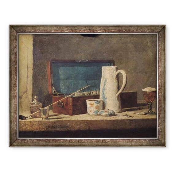 Tablou inramat - Jean-Baptiste Simeon Chardin - Natura moarta a tevilor si a unui pahar de baut - - Roveli