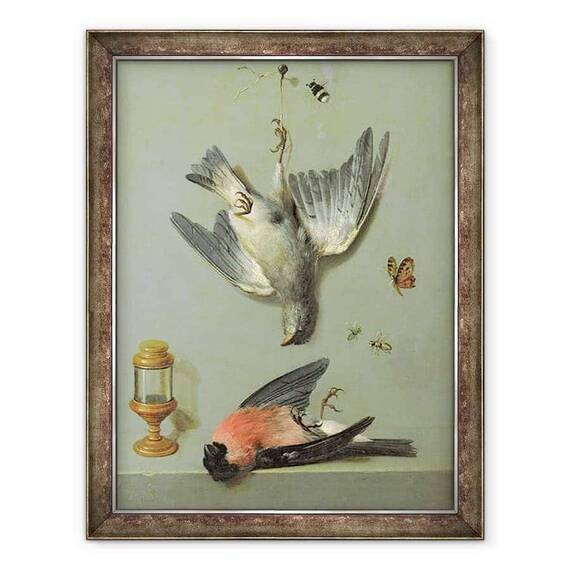 Tablou inramat - Jean-Baptiste Oudry - Natura moarta cu pasari si insecte - - Roveli