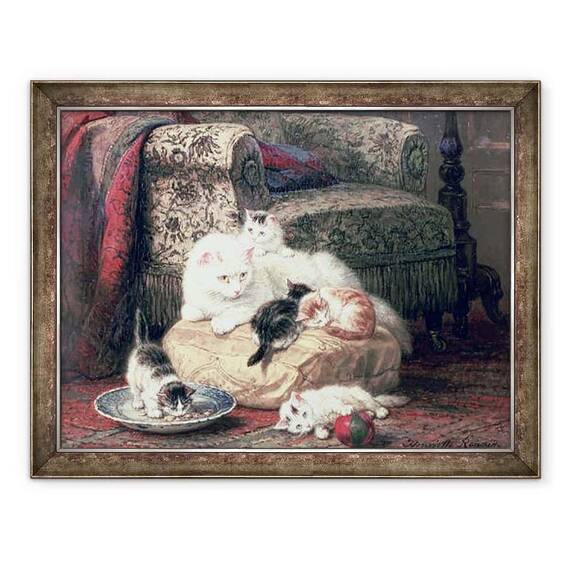 Tablou inramat - Henriette Ronner-Knip - Pisica cu pisoi ei pe o perna - - Roveli