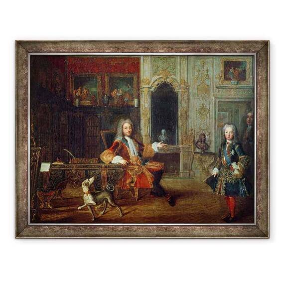 Tablou inramat - Scoala franceza - Regent, Filip al II-lea 1674-1723 Duce de Orleans si fiul sau Ludovic I dOrleans, Duce de Chartres 1703-1752, cu Ludovic al XV-lea copil 1710-1774 - - Roveli