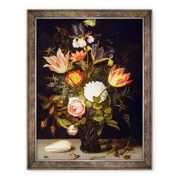 Tablou inramat - Balthasar van der Ast - Natura moarta de flori intr-un Roemer cu doua scoici - - Roveli