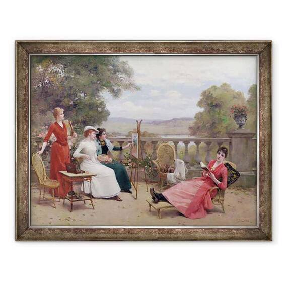 Tablou inramat - Jules Frederic Ballavoine - Pictura pe terasa - - Roveli