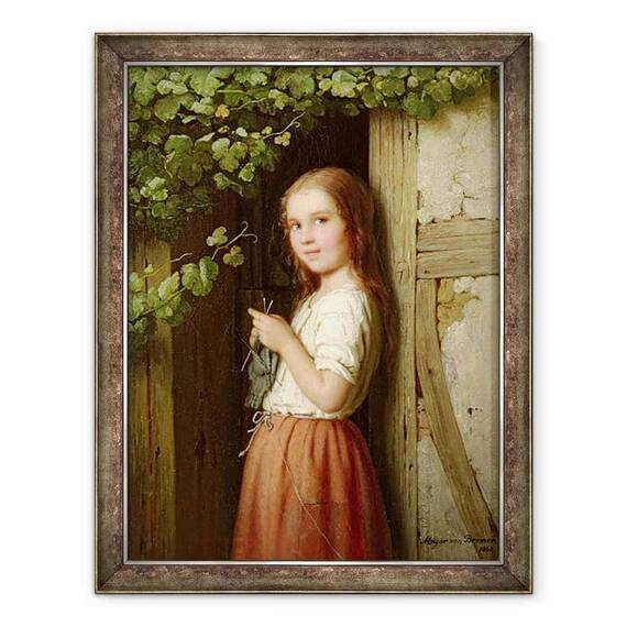 Tablou inramat - Meyer von Bremen - Tanara fata in picioare intr-o usa de tricotat - - Roveli
