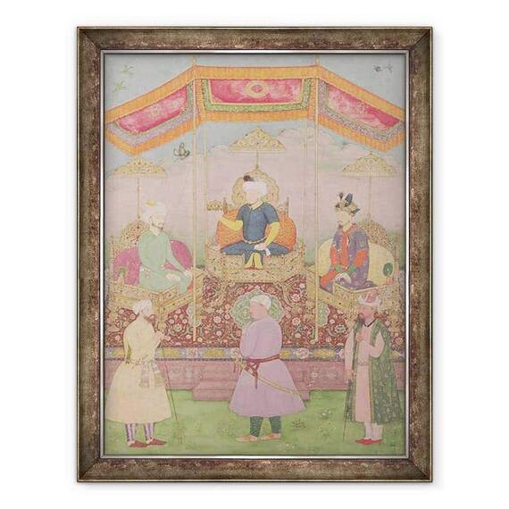 Tablou inramat - Dip Chand - Mughal imparatul Babur si fiul sau, Humayan, miniatura indiana din Rajasthan - - Roveli