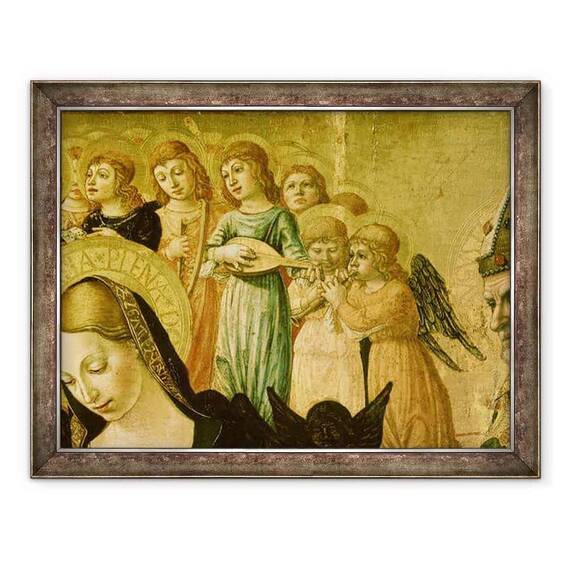 Tablou inramat - Lorenzo d'Alessandro da Severino II - Casatoria Sfintei Ecaterina din Siena, detaliu al sefului Fecioarei si ingerilor muzicali - - Roveli