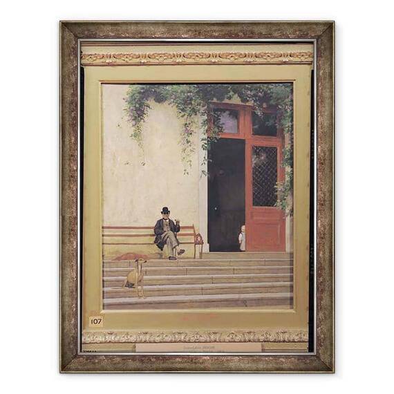 Tablou inramat - Jean Leon Gerome - Tatal si Fiul Artistului la usa Casei sale - - Roveli