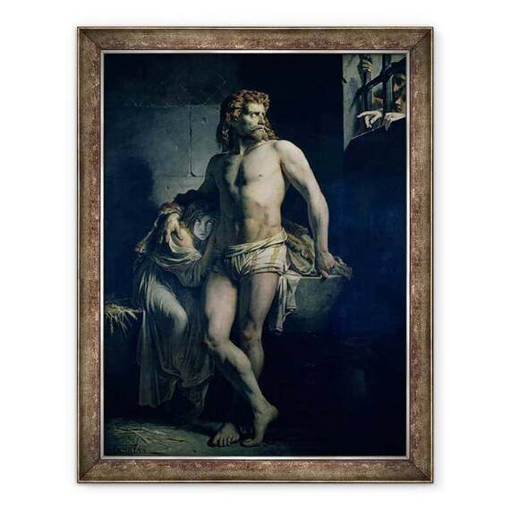Tablou inramat - Felix-Joseph Barrias - Un gal si fiica sa inchisi la Roma - - Roveli