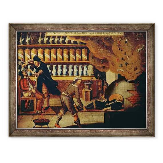 Tablou inramat - Scoala franceza - Atelierul Farmacistului - - Roveli