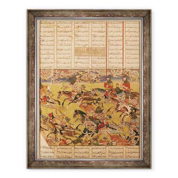 Tablou inramat - Scoala Persana - Acuzatia Cavalierilor din Faramouz, ilustrare din Shahnama Cartea Regilor - - Roveli
