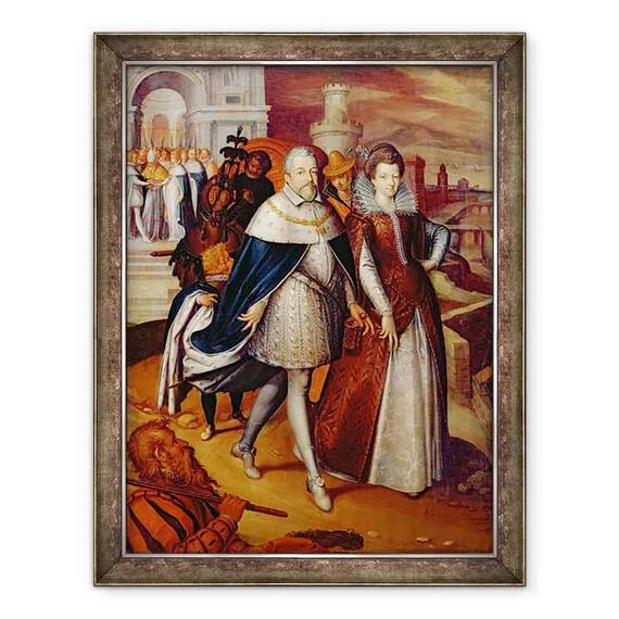 Tablou inramat - Frans II Pourbus - Portret De Ferdinand I 1549-1609 Mare Duce de Toscana si nepoata sa Marie 1573-1642 - - Roveli