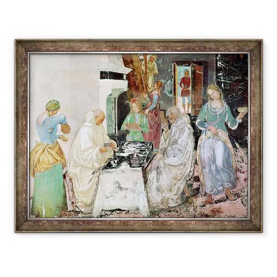 Tablou inramat - L. Signorelli - Sfantul Benedict primind ospitalitate, din viata Sfantului Benedict - - Roveli