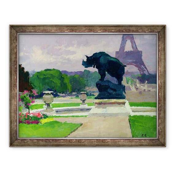 Tablou inramat - Jules Ernest Renoux - Gradinile Trocadero si rinocerii de Jacquemart - - Roveli