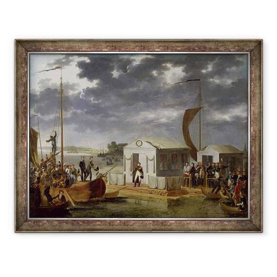 Tablou inramat - Adolphe Roehn - intalnire intre Napoleon Bonaparte 1769-1821 si Alexandru I 1777-1825 al Rusiei la Niemen, 25 iunie 1807 - - Roveli