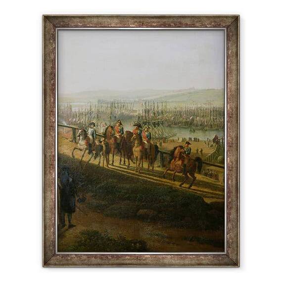 Tablou inramat - Jean-Francois Hue - Napoleon Bonaparte 1769-1821 Vizitand tabara de la Boulogne in iulie 1804, detaliu al lui Napoleon si al Flotilei - - Roveli