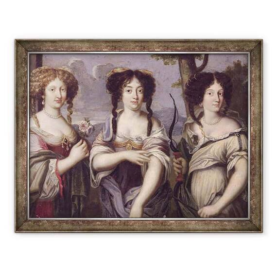 Tablou inramat - Scoala franceza - Portretul a trei dintre nepoatele Cardinalului Mazarin portretizat ca zeite, Venus - - Roveli