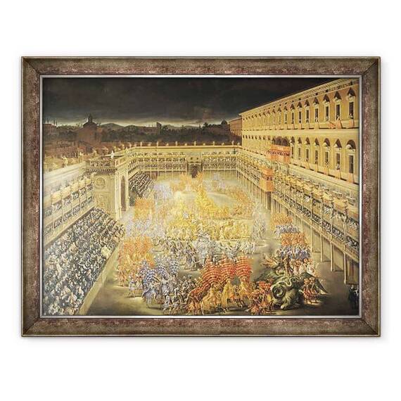 Tablou inramat - Filippo Lauri - Festivalul in onoarea reginei Christina 1626-89 a Suediei la Palazzo Barberini - - Roveli