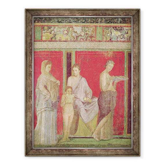 Tablou inramat - Roman - Catehismul cu o tanara care citeste si initiaza o ofranda, Zidul de Nord, Oecus 5 - - Roveli