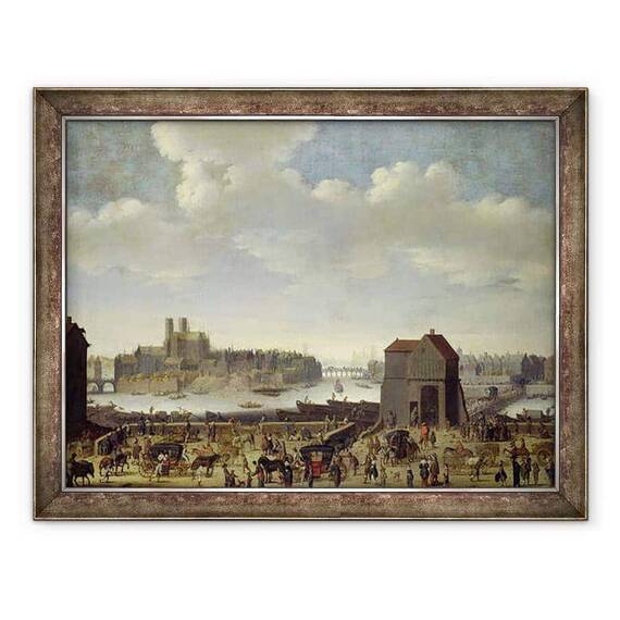 Tablou inramat - Theodor Matham - Vedere la Podul si Quai de la Tournelle - - Roveli