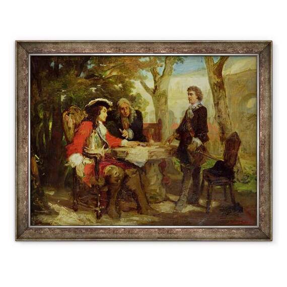 Tablou inramat - Jules Salles-Wagner - intalnire intre Jean Cavalier 1681-1740 si Claude Louis Hector 1653-1734 Duce de Villars - - Roveli