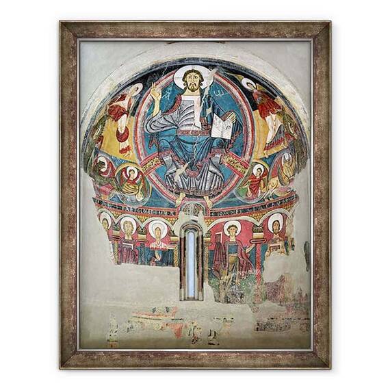 Tablou inramat - Scoala Catalana - Hristos in slava, de la Biserica San Clemente de Tahull, Lerida - - Roveli