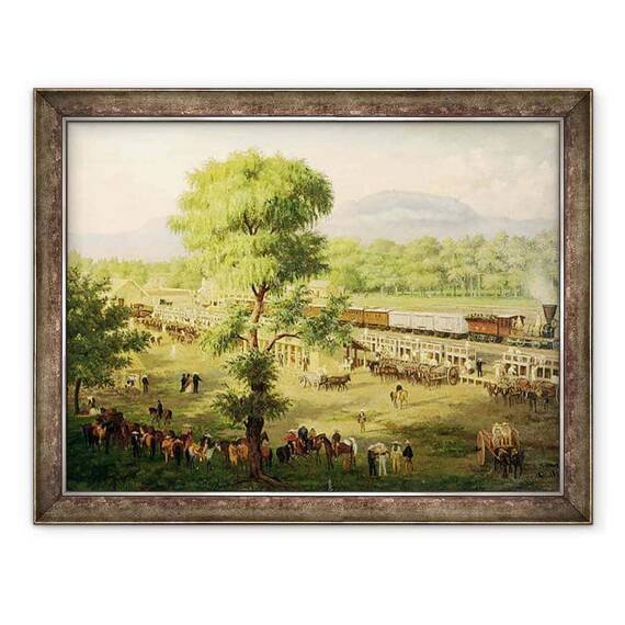 Tablou inramat - Luiz Coto - Calea ferata in Valea Mexicului - - Roveli