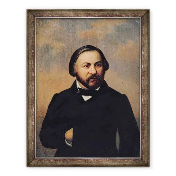 Tablou inramat - Scoala Rusa - Portretul lui Mikhail Ivanovich Glinka 1804-57 - - Roveli