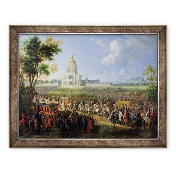 Tablou inramat - Pierre-Denis Martin - Ludovic al XIV-lea 1638-1715 si anturajul sau in vizita la Les Invalides - - Roveli