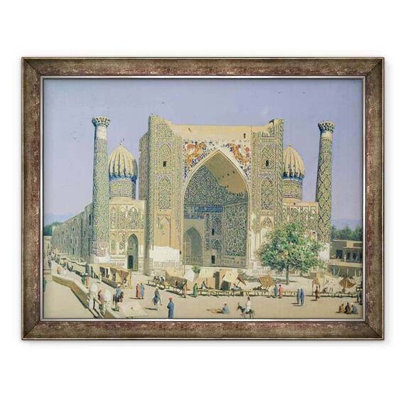 Tablou inramat - Vasili Vasilievich Vereshchagin - Medrasah Shir-Dhor la sediul Registan din Samarkand - - Roveli