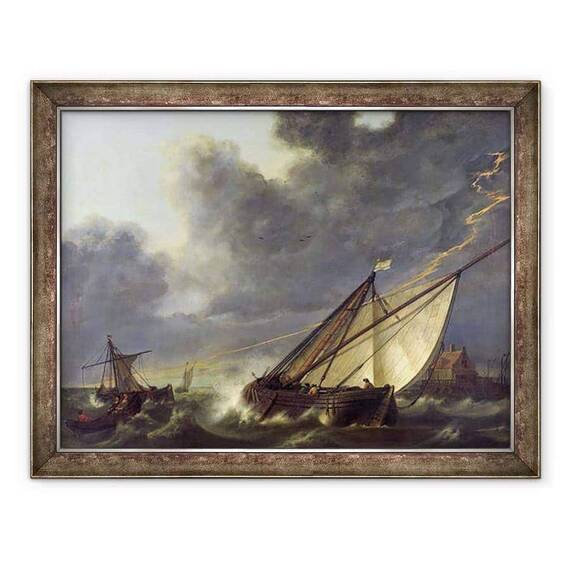 Tablou inramat - Aelbert Cuyp - Barci in estuarul Olandei Diep intr-o furtuna - - Roveli