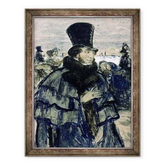 Tablou inramat - Boris Mikhailovich Kustodiev - Portretul lui Alexandru Puskin 1799-1837 pe malul Neva - - Roveli